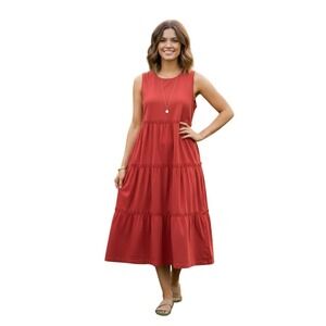 J.Crew Tiered Midi Dress Women 6 Orange Re-Imagined Sleeveless Cotton Poplin